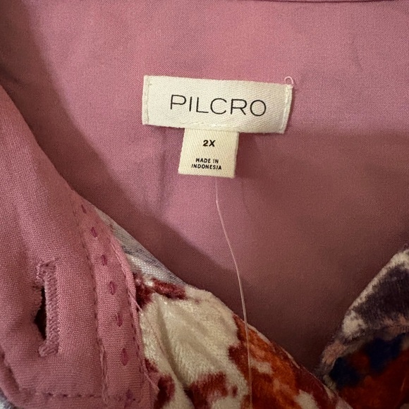 Anthropologie Pilcro The Hadley Velvet Relaxed Button-down Shirt in Pink Sz. 2X - Picture 13 of 14